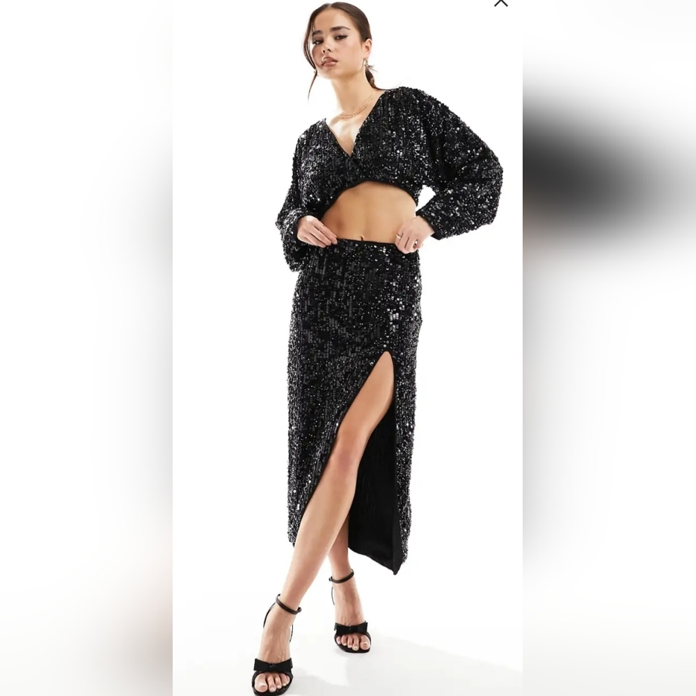 ASOS Black Sequin Skirt Set